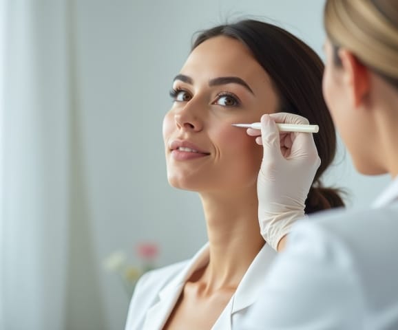 OVER ONS - vrouw met pen gezicht Ooglift kliniek